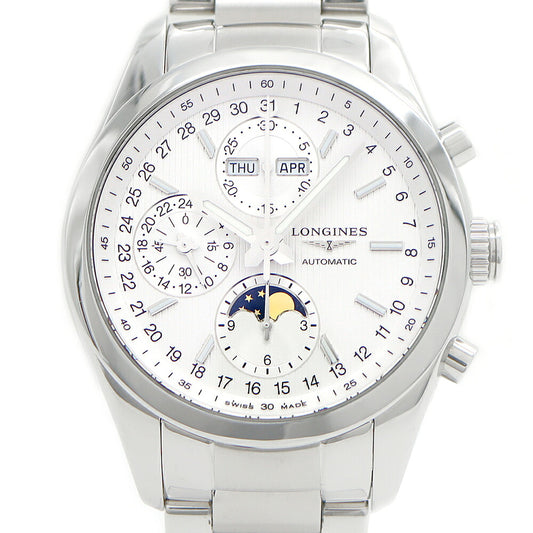 LONGINES ロンジン コンクエスト クラシック クロノグラフ L2.798.4.72.6 トリプルカレンダー ムーンフェイズ 裏スケ 50m防水 シルバー SS ステンレス メンズ 自動巻き【6ヶ月保証】【腕時計】【中古】