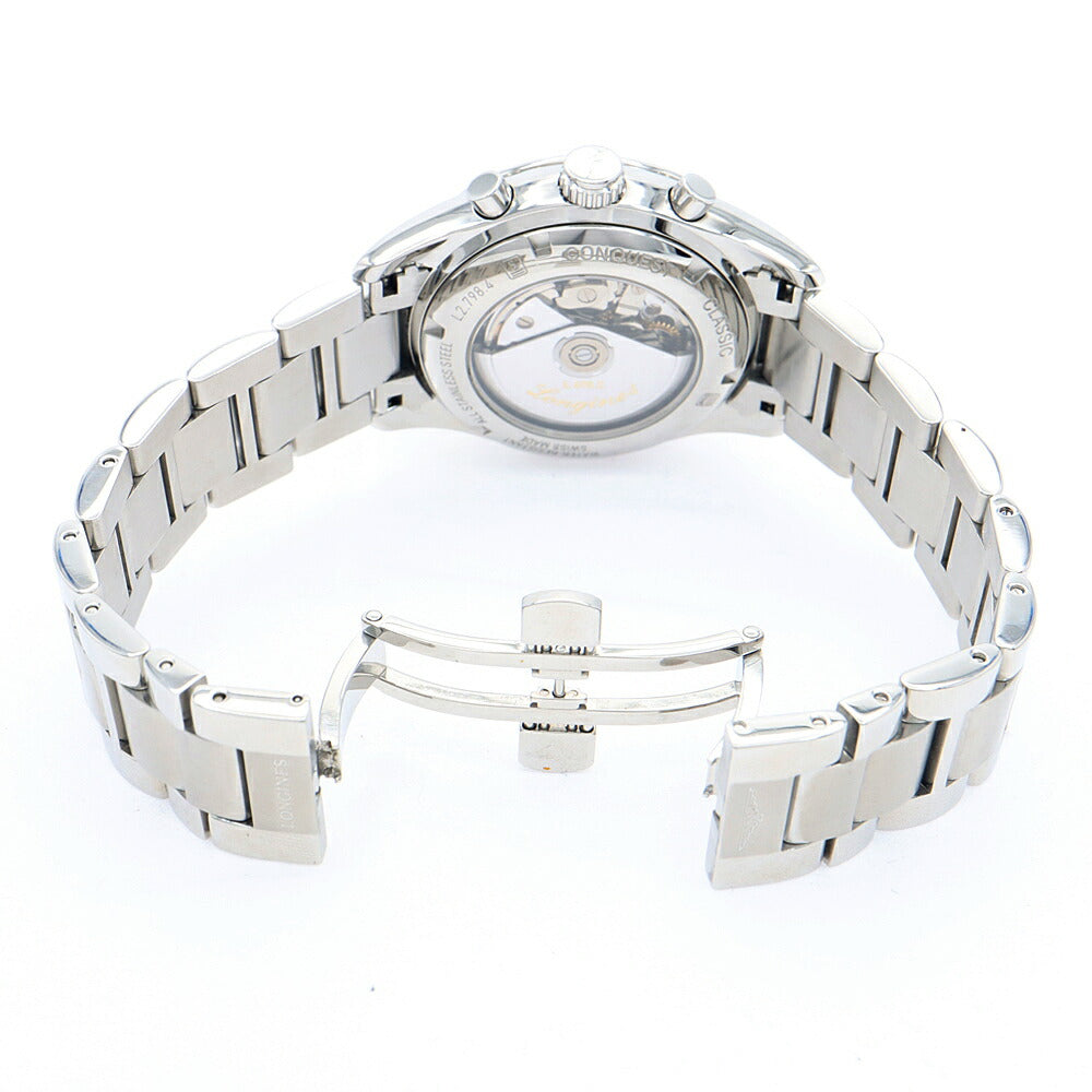 LONGINES ロンジン コンクエスト クラシック クロノグラフ L2.798.4.72.6 トリプルカレンダー ムーンフェイズ 裏スケ 50m防水 シルバー SS ステンレス メンズ 自動巻き【6ヶ月保証】【腕時計】【中古】