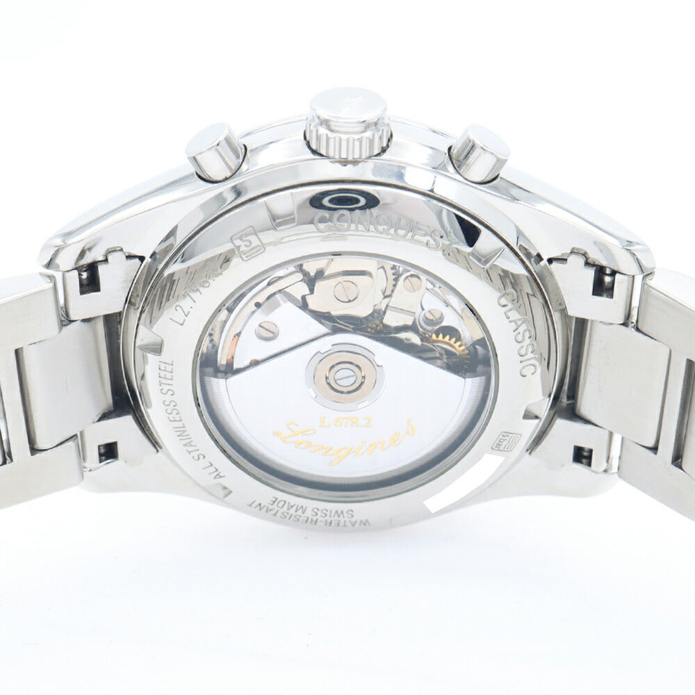 LONGINES ロンジン コンクエスト クラシック クロノグラフ L2.798.4.72.6 トリプルカレンダー ムーンフェイズ 裏スケ 50m防水 シルバー SS ステンレス メンズ 自動巻き【6ヶ月保証】【腕時計】【中古】
