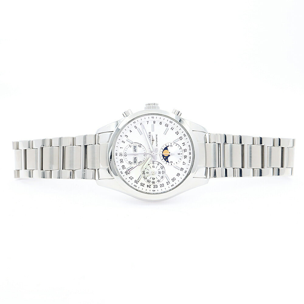 LONGINES ロンジン コンクエスト クラシック クロノグラフ L2.798.4.72.6 トリプルカレンダー ムーンフェイズ 裏スケ 50m防水 シルバー SS ステンレス メンズ 自動巻き【6ヶ月保証】【腕時計】【中古】
