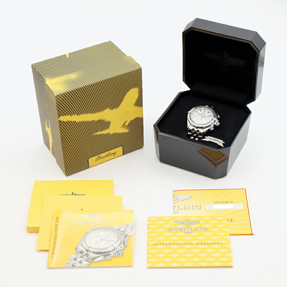 BREITLING ブライトリング クロスウィンド A44355 クロノグラフ ビッグデイト スモールセコンド 100m防水 白 ホワイト SS ステンレス メンズ 自動巻き【6ヶ月保証】【腕時計】【中古】