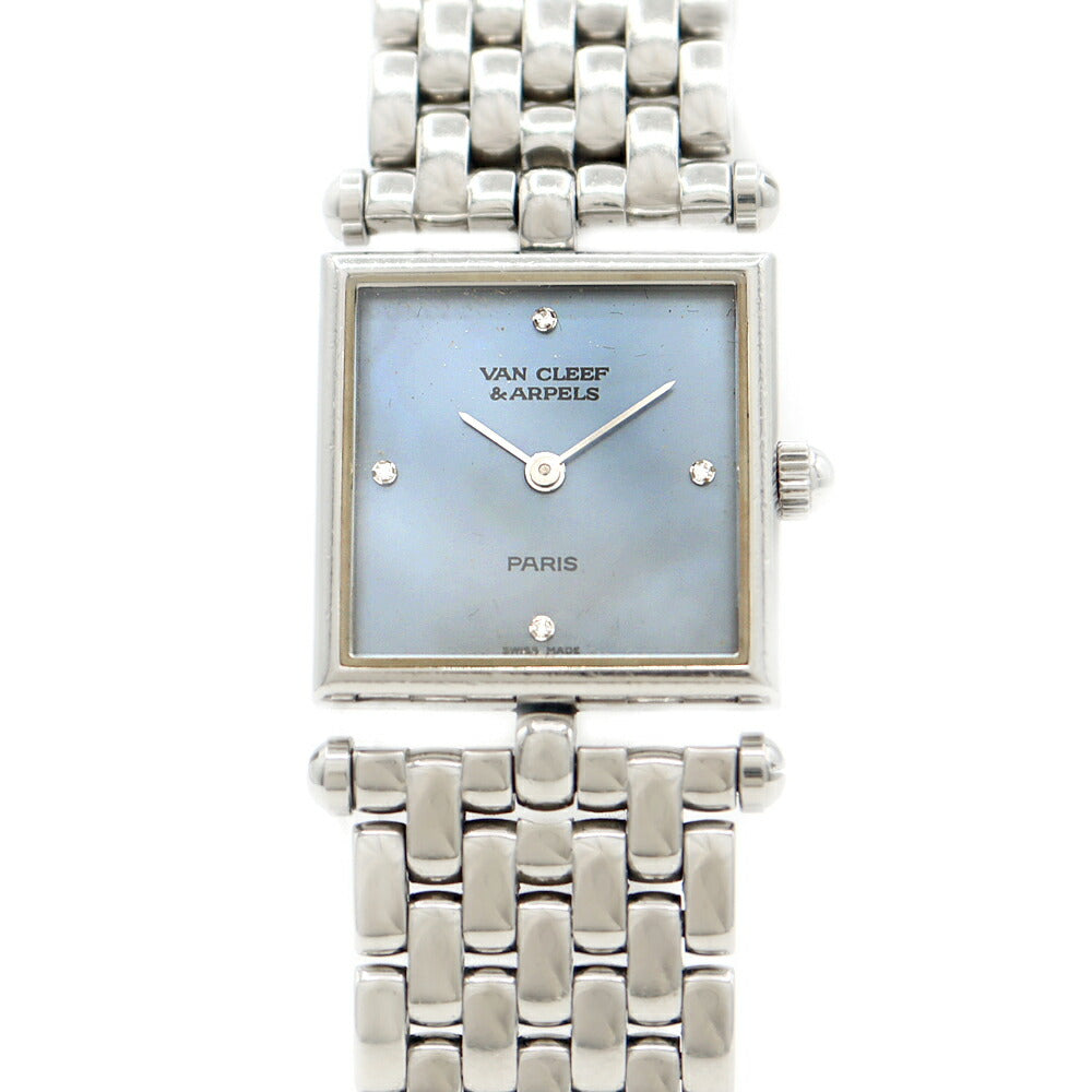 Battery replaced VanCleef&Arppels VanCleef&Arppels Classic Square 4P Diamond 522642 Diamond Blue Blue Shell SS Stainless Steel Ladies Quartz [6 Month Warranty] [Watch] [Used]