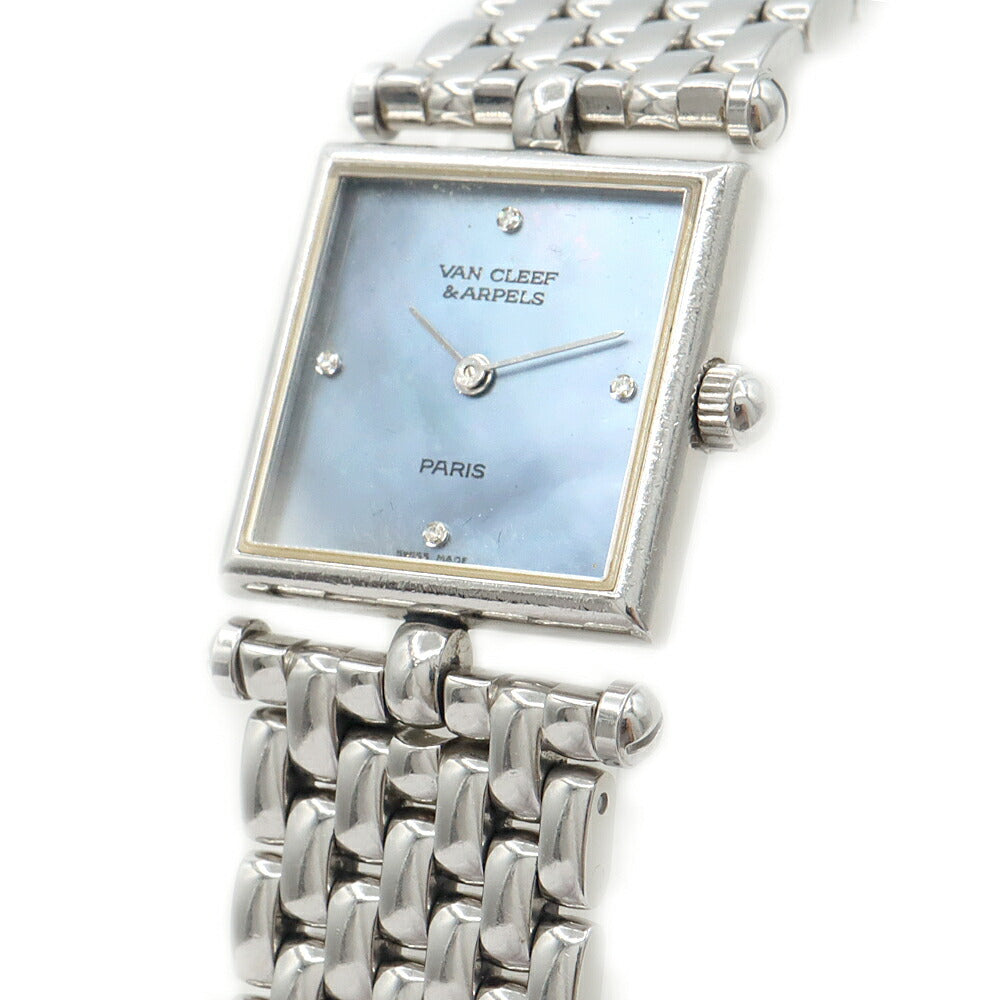 Battery replaced VanCleef&Arppels VanCleef&Arppels Classic Square 4P Diamond 522642 Diamond Blue Blue Shell SS Stainless Steel Ladies Quartz [6 Month Warranty] [Watch] [Used]
