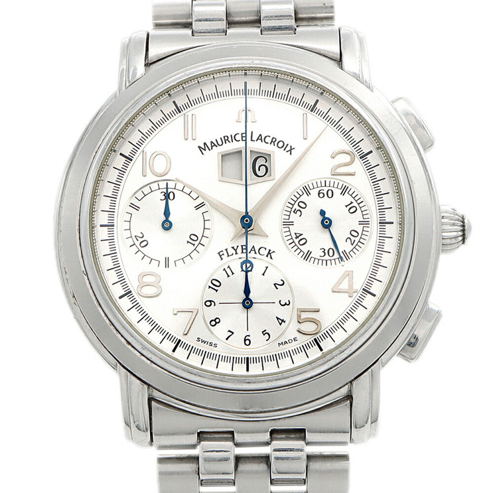 MAURICE LACROIX モーリスラクロア マスターピース フライバック クロノグラフ 05826 ビッグデイト 50m防水 裏スケ シルバー SS ステンレス メンズ 自動巻き【6ヶ月保証】【腕時計】【中古】