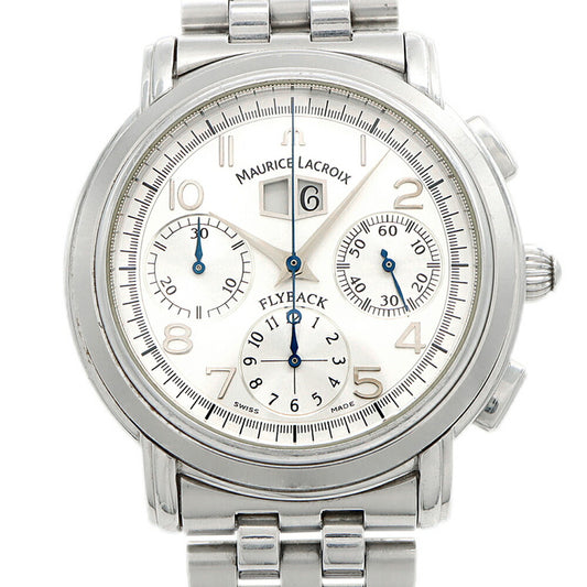 MAURICE LACROIX モーリスラクロア マスターピース フライバック クロノグラフ 05826 ビッグデイト 50m防水 裏スケ シルバー SS ステンレス メンズ 自動巻き【6ヶ月保証】【腕時計】【中古】