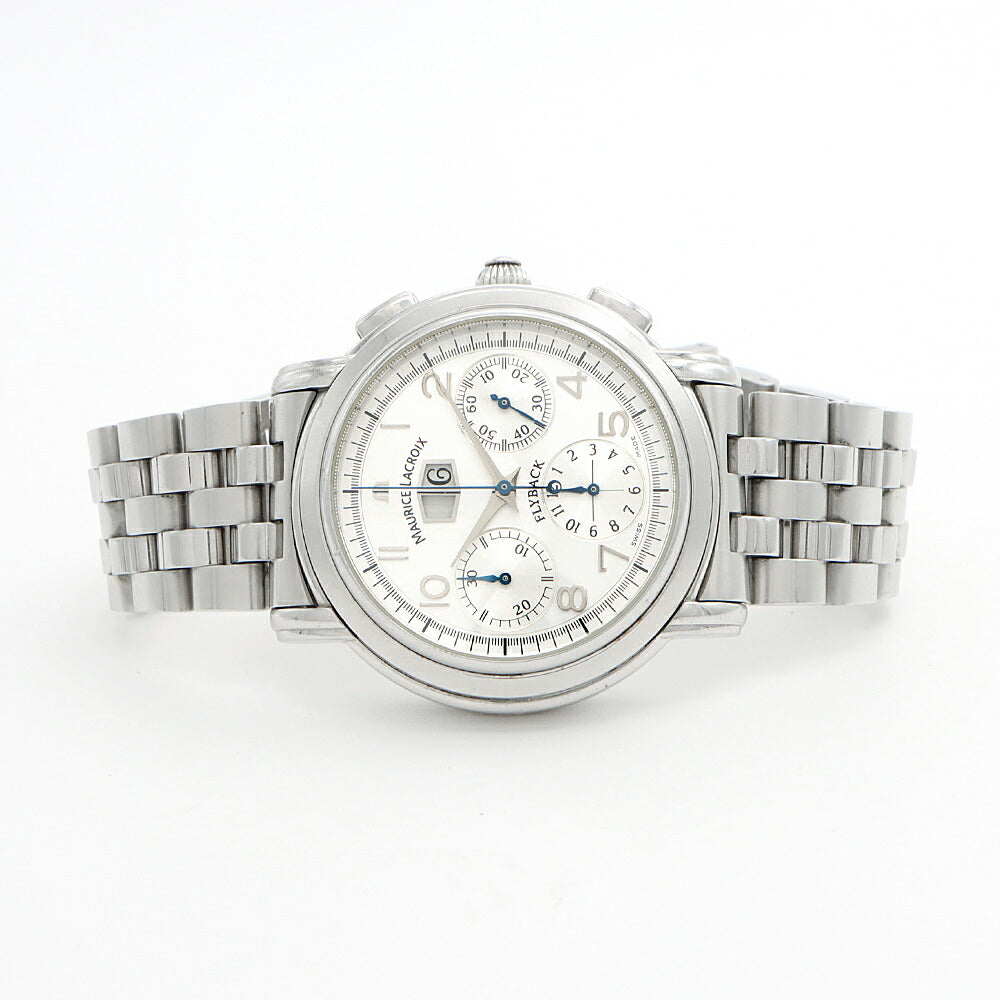 MAURICE LACROIX モーリスラクロア マスターピース フライバック クロノグラフ 05826 ビッグデイト 50m防水 裏スケ シルバー SS ステンレス メンズ 自動巻き【6ヶ月保証】【腕時計】【中古】