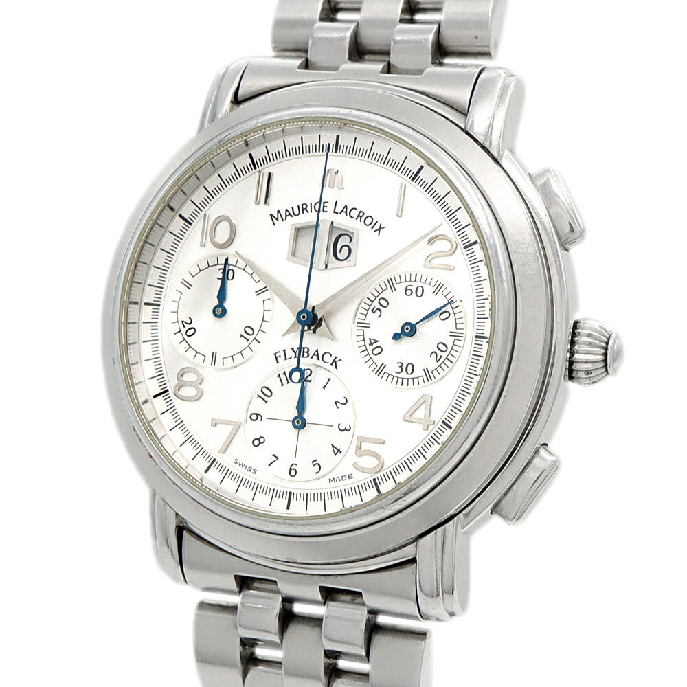 MAURICE LACROIX モーリスラクロア マスターピース フライバック クロノグラフ 05826 ビッグデイト 50m防水 裏スケ シルバー SS ステンレス メンズ 自動巻き【6ヶ月保証】【腕時計】【中古】