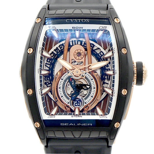 CVSTOS Challenge Sealiner P-S Automatic CVT-SEA-PS-CP5N BST Date Back Skelton 100m Water Resistant Skeleton SS Stainless Steel K18RG Red Gold Combination Genuine Belt Genuine Buckle Men's Automatic Winding [6 Month Warranty] [Watch] [Used]