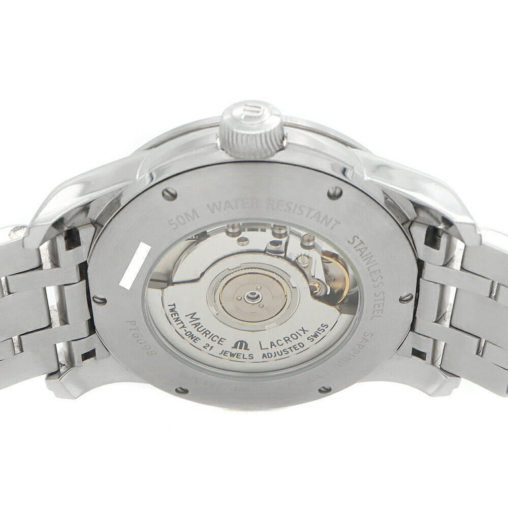 MAURICE LACROIX モーリスラクロア ポントス グランギシェ GMT PT6098 50m防水 裏スケ ビッグデイト シルバー SS ステンレス メンズ 自動巻き【6ヶ月保証】【腕時計】【中古】