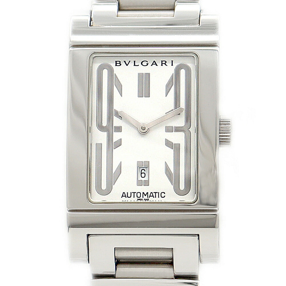 BVLGARI ブルガリ レッタンゴロ RT45S デイト 30m防水 白 ホワイト SS ステンレス メンズ 自動巻き【6ヶ月保証】【腕時計】【中古】