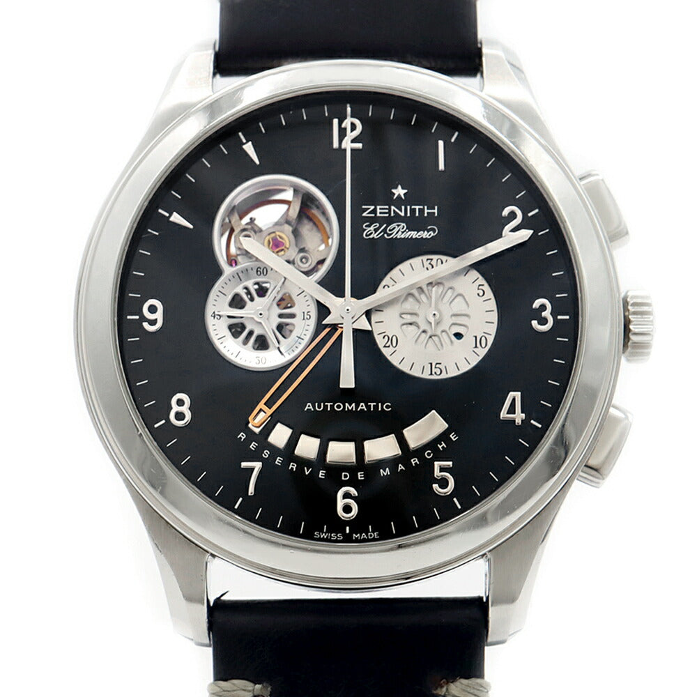 ZENITH ゼニス グランドクラス オープン エルプリメロ 03.0520.4021 クロノグラフ パワーリザーブ 黒 ブラック SS ステンレス 純正尾錠 メンズ 自動巻き【6ヶ月保証】【腕時計】【中古】