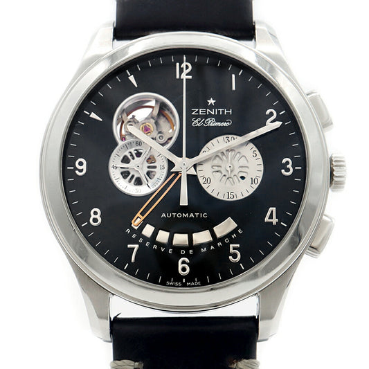 ZENITH ゼニス グランドクラス オープン エルプリメロ 03.0520.4021 クロノグラフ パワーリザーブ 黒 ブラック SS ステンレス 純正尾錠 メンズ 自動巻き【6ヶ月保証】【腕時計】【中古】