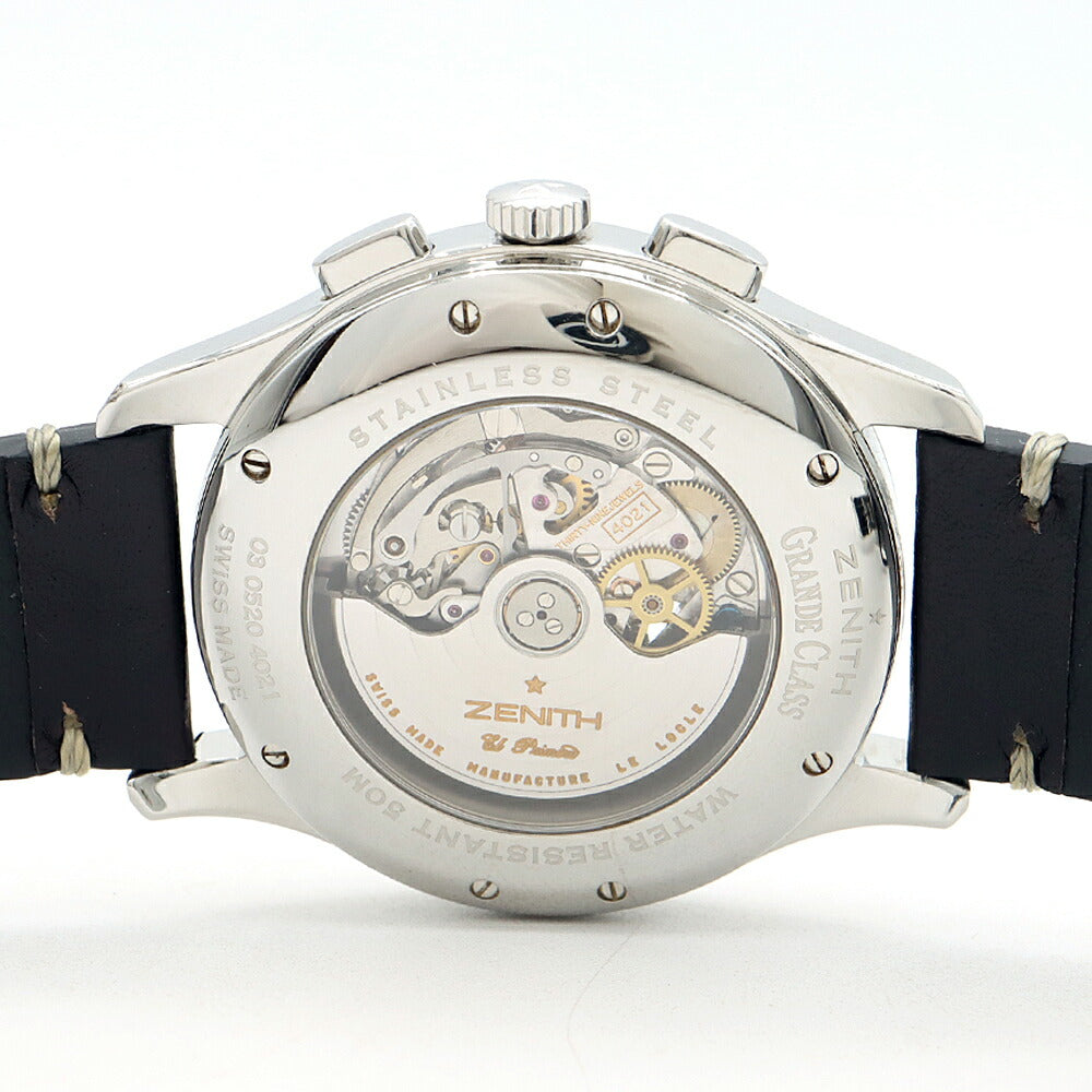 ZENITH ゼニス グランドクラス オープン エルプリメロ 03.0520.4021 クロノグラフ パワーリザーブ 黒 ブラック SS ステンレス 純正尾錠 メンズ 自動巻き【6ヶ月保証】【腕時計】【中古】