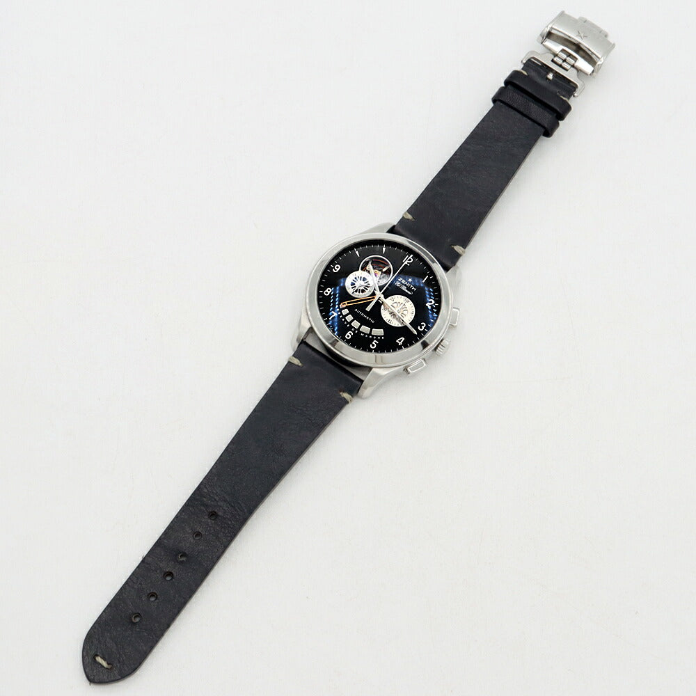 ZENITH ゼニス グランドクラス オープン エルプリメロ 03.0520.4021 クロノグラフ パワーリザーブ 黒 ブラック SS ステンレス 純正尾錠 メンズ 自動巻き【6ヶ月保証】【腕時計】【中古】