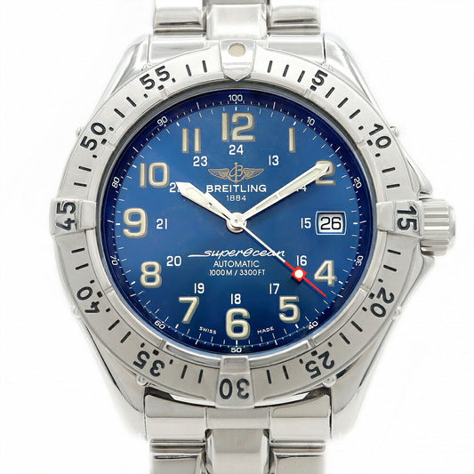 内部点検済 BREITLING ブライトリング スーパーオーシャン A17040 デイト 1000m防水 青 ブルー SS ステンレス メンズ 自動巻き【6ヶ月保証】【腕時計】【中古】