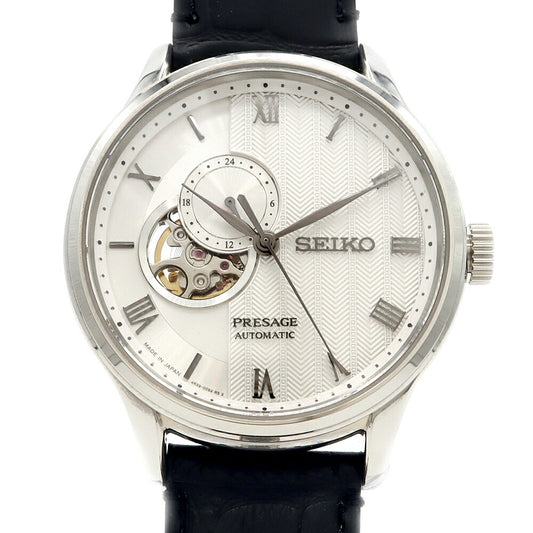 SEIKO Presage Japanese Garden 4R39-00W0 Open Heart Back Sketch White White Silver SS Stainless Steel Genuine Belt Genuine Buckle Men's Automatic Presage [6 Month Warranty] [Watch] [Used]
