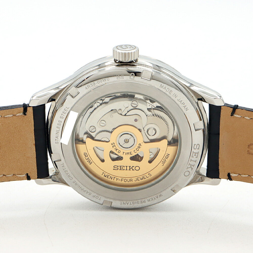 SEIKO セイコー プレザージュ ジャパニーズガーデン 4R39-00W0 オープンハート 裏スケ 白 ホワイト シルバー SS ステンレス 純正ベルト 純正尾錠 メンズ 自動巻き プレサージュ【6ヶ月保証】【腕時計】【中古】