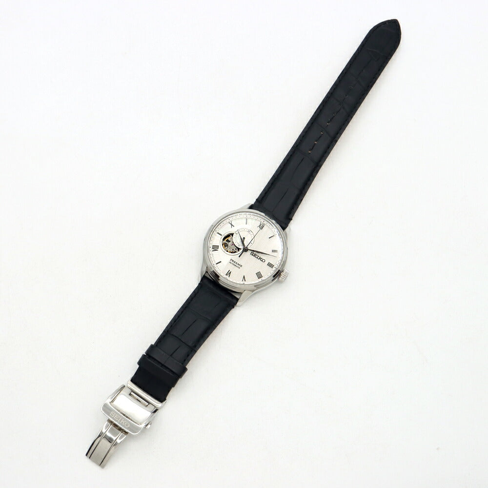 SEIKO セイコー プレザージュ ジャパニーズガーデン 4R39-00W0 オープンハート 裏スケ 白 ホワイト シルバー SS ステンレス 純正ベルト 純正尾錠 メンズ 自動巻き プレサージュ【6ヶ月保証】【腕時計】【中古】