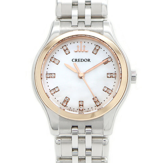Battery replaced SEIKO Credor Signo 4J81-0AW0 Diamond 22P Diamond White White Shell K18PG Pink Gold SS Stainless Steel Combi Ladies Quartz [6 Month Warranty] [Watch] [Used]