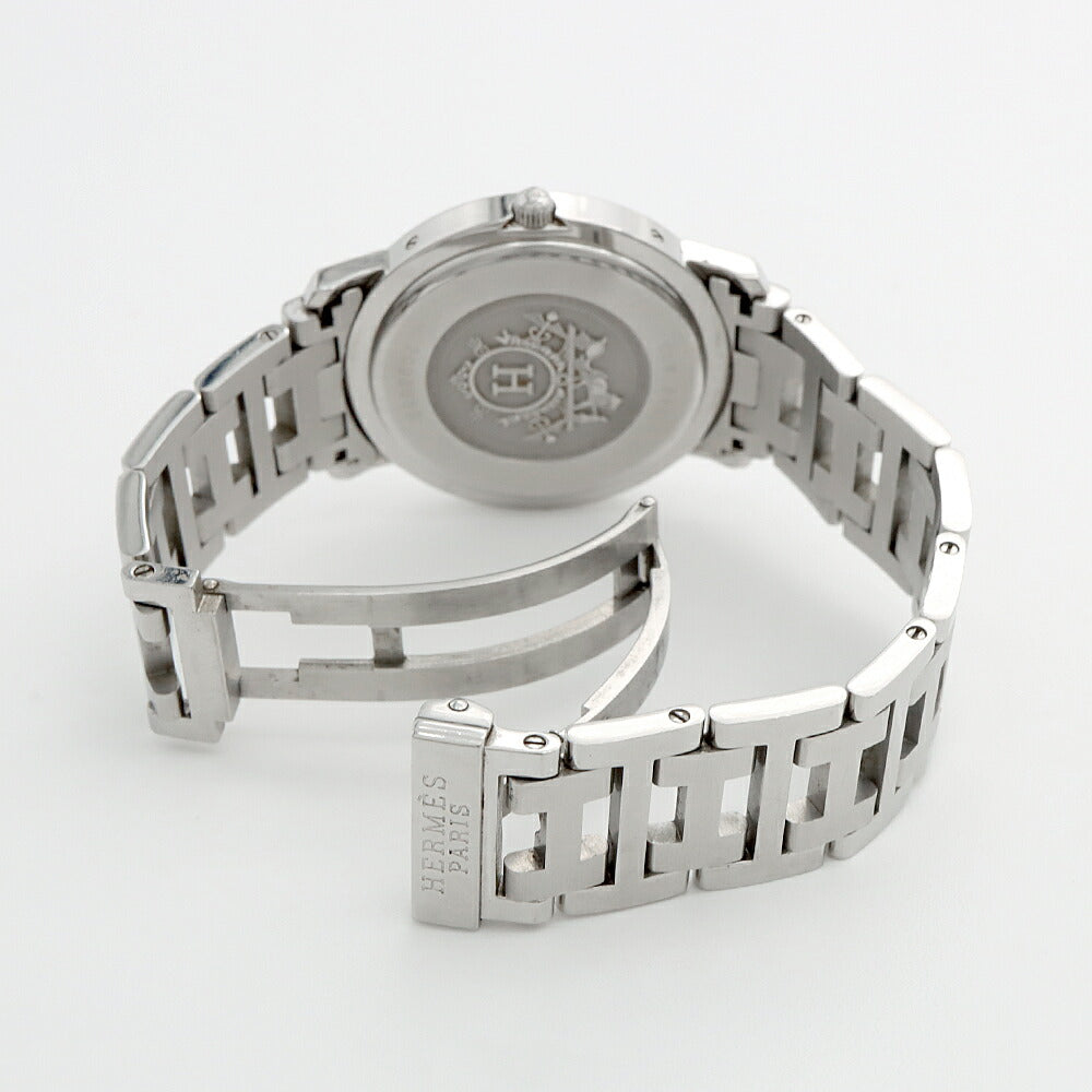 電池交換済 HERMES エルメス クリッパー CL6.710 デイト 30m防水 黒 ブラック SS ステンレス メンズ クォーツ【6ヶ月保証】【腕時計】【中古】
