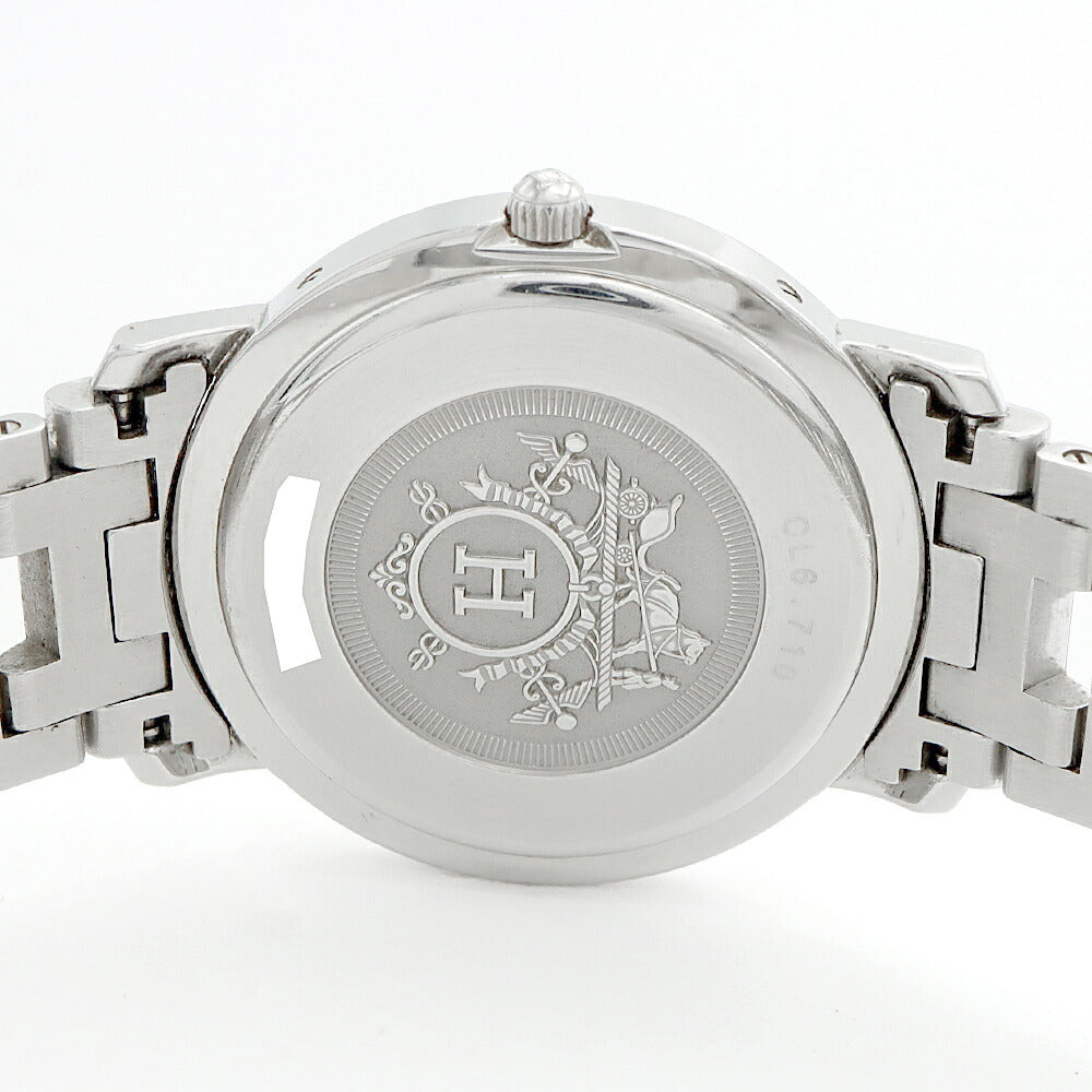 電池交換済 HERMES エルメス クリッパー CL6.710 デイト 30m防水 黒 ブラック SS ステンレス メンズ クォーツ【6ヶ月保証】【腕時計】【中古】