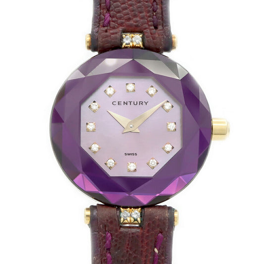Battery replaced CENTURY Time Gem Cut Glass Diamond Lug Diamond 12P Diamond 100m Water Resistant Pink Shell K18YG Yellow Gold Genuine Belt Genuine K18 Buckle Ladies Quartz [6 Month Warranty] [Watch] [Used]