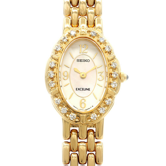 Battery replaced SEIKO Excelline Diamond Bezel 1F20-6D80 Diamond White White Shell YGP Yellow Gold Ladies Quartz [6 Month Warranty] [Watch] [Used]