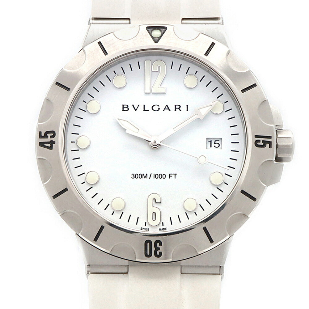 BVLGARI ブルガリ ディアゴノ スクーバ DP41SSD 300m防水 デイト 白 ホワイト SS ステンレス 純正ベルト 純正尾錠 メンズ 自動巻き【6ヶ月保証】【腕時計】【中古】