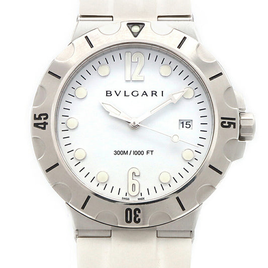 BVLGARI ブルガリ ディアゴノ スクーバ DP41SSD 300m防水 デイト 白 ホワイト SS ステンレス 純正ベルト 純正尾錠 メンズ 自動巻き【6ヶ月保証】【腕時計】【中古】