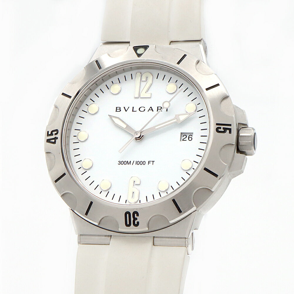 BVLGARI ブルガリ ディアゴノ スクーバ DP41SSD 300m防水 デイト 白 ホワイト SS ステンレス 純正ベルト 純正尾錠 メンズ 自動巻き【6ヶ月保証】【腕時計】【中古】
