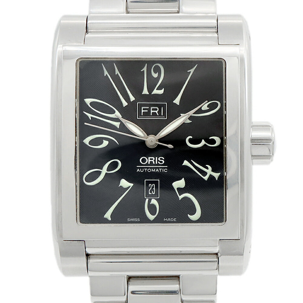 ORIS オリス マイルス レクタンギュラー 7538 デイデイト 30m防水 裏スケ 黒 ブラック SS ステンレス メンズ 自動巻き【6ヶ月保証】【腕時計】【中古】
