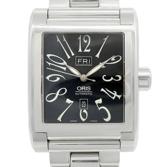 ORIS Miles Rectangular 7538 Day Date 30m Water Resistant Back Sketch Black SS Stainless Steel Men's Automatic Winding [6 Month Warranty] [Watch] [Used]