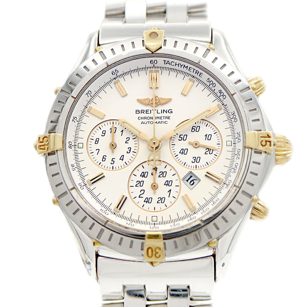 BREITLING ブライトリング シャドウフライバック クロノグラフ 500本限定 B35313 デイト 100m防水 白 ホワイト YG イエローゴールド SS ステンレス コンビ メンズ 自動巻き【6ヶ月保証】【腕時計】【中古】