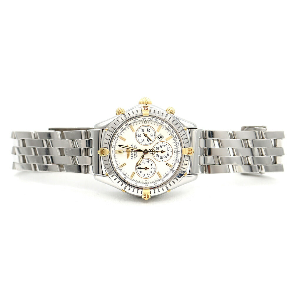 BREITLING ブライトリング シャドウフライバック クロノグラフ 500本限定 B35313 デイト 100m防水 白 ホワイト YG イエローゴールド SS ステンレス コンビ メンズ 自動巻き【6ヶ月保証】【腕時計】【中古】