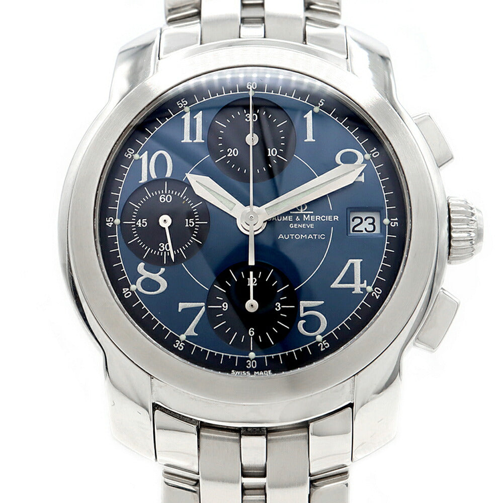 BAUME&MERCIER ボーム&メルシェ ケープランド クロノグラフ MV045216 デイト 100m防水 青 ブルー SS ステンレス メンズ 自動巻き【6ヶ月保証】【腕時計】【中古】