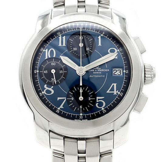 BAUME&MERCIER ボーム&メルシェ ケープランド クロノグラフ MV045216 デイト 100m防水 青 ブルー SS ステンレス メンズ 自動巻き【6ヶ月保証】【腕時計】【中古】