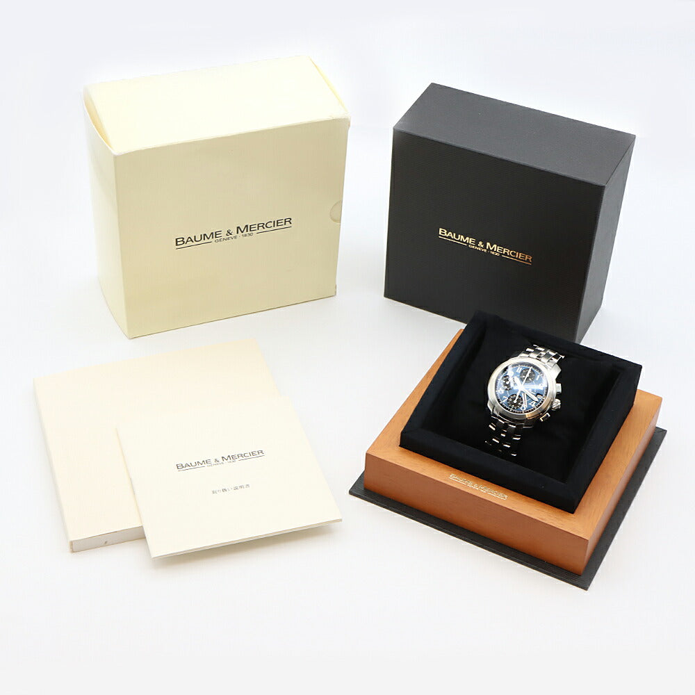 BAUME&MERCIER ボーム&メルシェ ケープランド クロノグラフ MV045216 デイト 100m防水 青 ブルー SS ステンレス メンズ 自動巻き【6ヶ月保証】【腕時計】【中古】