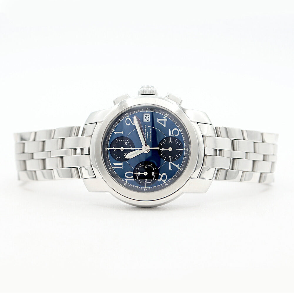 BAUME&MERCIER ボーム&メルシェ ケープランド クロノグラフ MV045216 デイト 100m防水 青 ブルー SS ステンレス メンズ 自動巻き【6ヶ月保証】【腕時計】【中古】