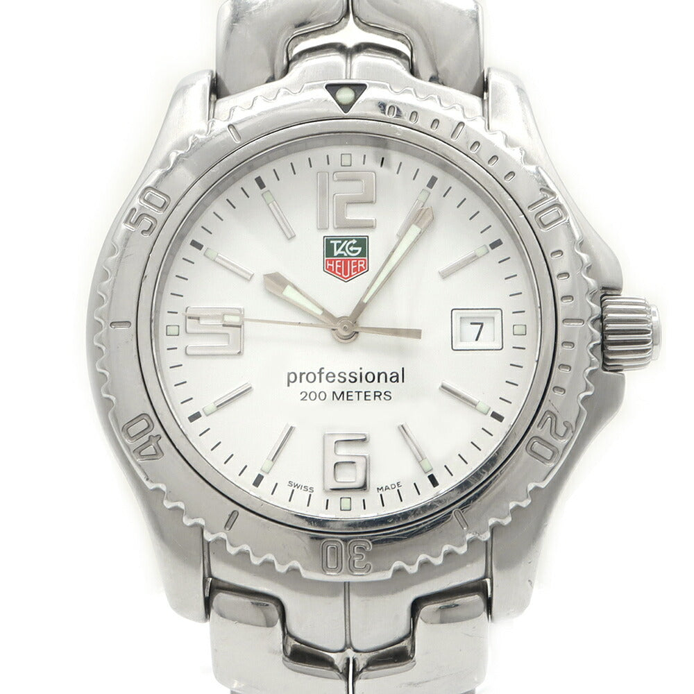 電池交換済 TAG Heuer タグホイヤー リンク プロフェッショナル WT1114 デイト 200m防水 白 ホワイト SS ステンレス メンズ クォーツ【6ヶ月保証】【腕時計】【中古】
