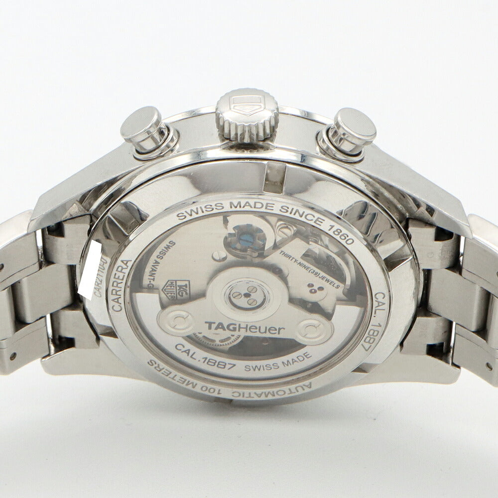 TAG Heuer タグホイヤー カレラ キャリバー1887 クロノグラフ CAR2110 デイト 100m防水 裏スケ 黒 ブラック SS ステンレス メンズ 自動巻き【6ヶ月保証】【腕時計】【中古】