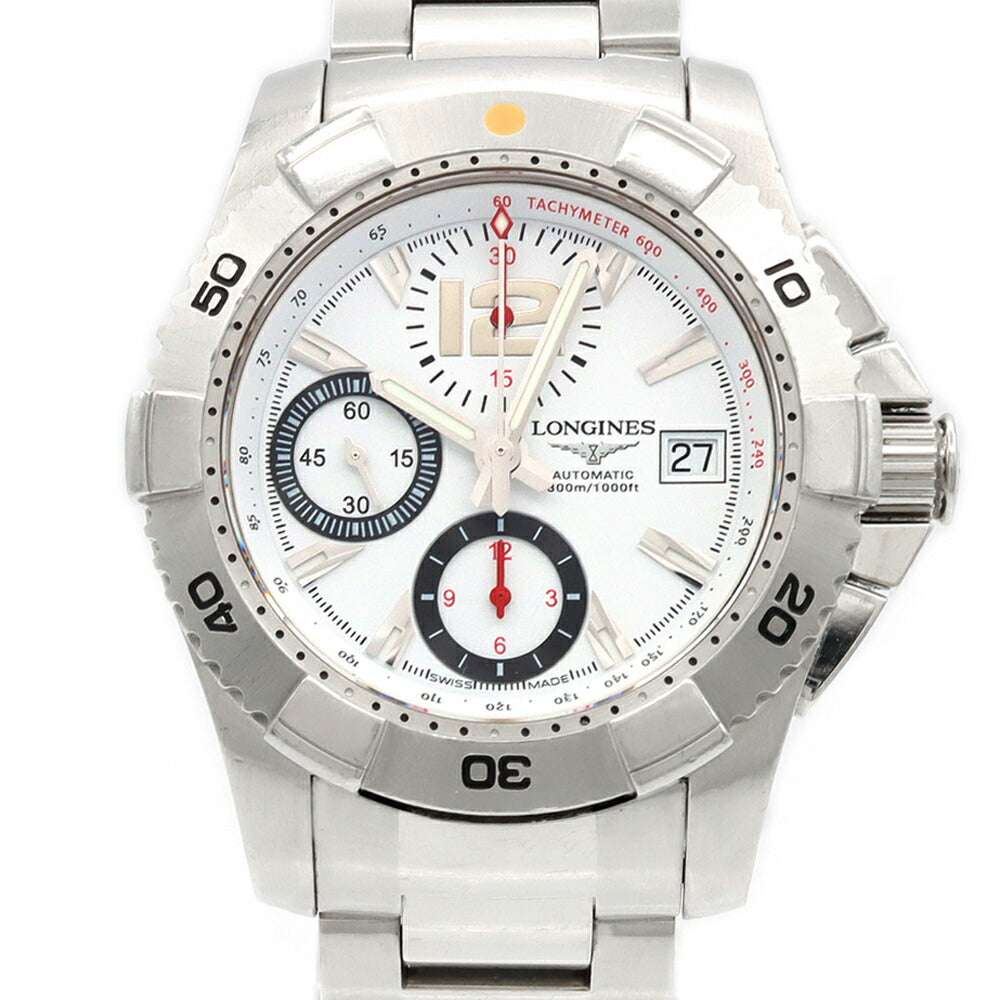 LONGINES ロンジン ハイドロコンクエスト クロノグラフ L3.651.4 デイト 300m防水 白 ホワイト SS ステンレス メンズ 自動巻き 【6ヶ月保証】【腕時計】【中古】