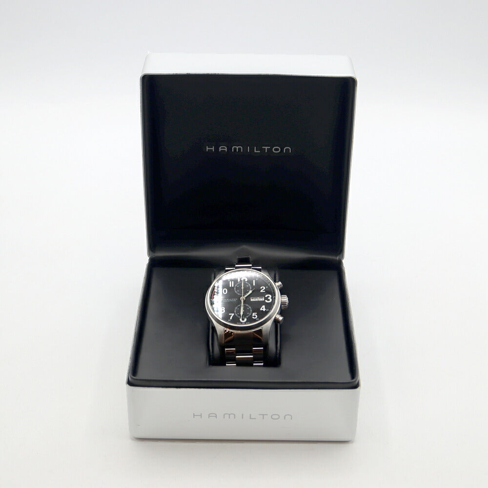 HAMILTON ハミルトン カーキ オフィサー クロノ H717160 クロノグラフ デイデイト 裏スケ 100m防水 黒 ブラック SS ステンレス メンズ 自動巻き【6ヶ月保証】【腕時計】【中古】