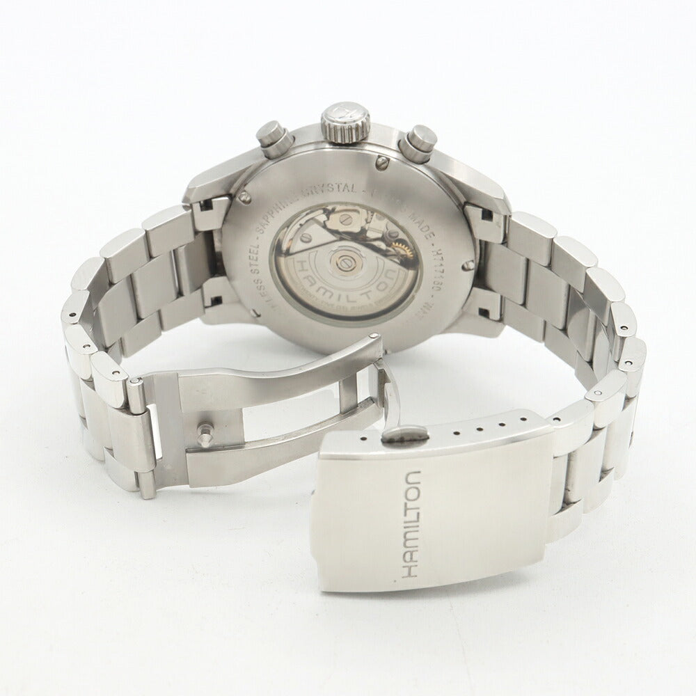 HAMILTON ハミルトン カーキ オフィサー クロノ H717160 クロノグラフ デイデイト 裏スケ 100m防水 黒 ブラック SS ステンレス メンズ 自動巻き【6ヶ月保証】【腕時計】【中古】