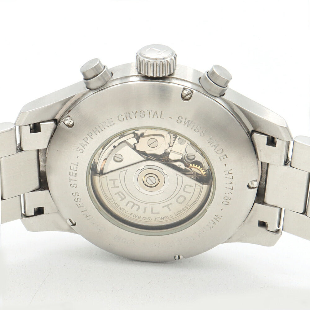 HAMILTON ハミルトン カーキ オフィサー クロノ H717160 クロノグラフ デイデイト 裏スケ 100m防水 黒 ブラック SS ステンレス メンズ 自動巻き【6ヶ月保証】【腕時計】【中古】