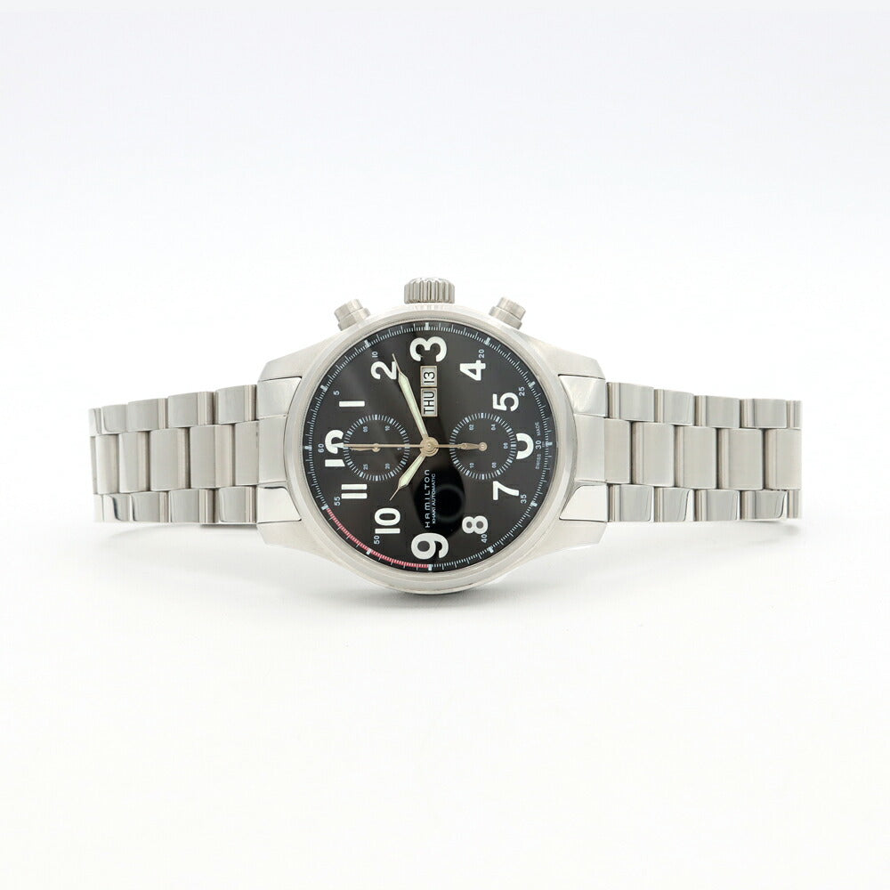 HAMILTON ハミルトン カーキ オフィサー クロノ H717160 クロノグラフ デイデイト 裏スケ 100m防水 黒 ブラック SS ステンレス メンズ 自動巻き【6ヶ月保証】【腕時計】【中古】