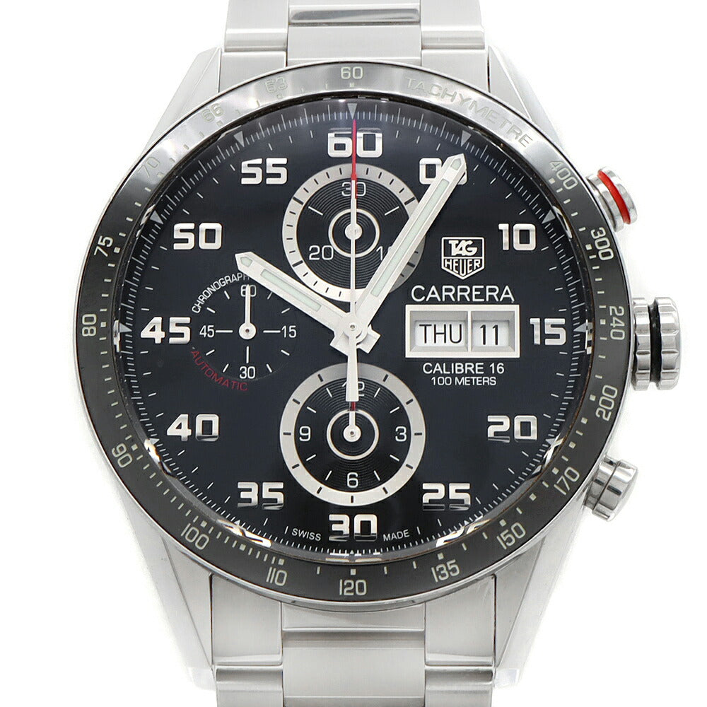 TAG Heuer タグホイヤー カレラ キャリバー16 クロノグラフ デイデイト CV2A1R 100m防水 裏スケ 黒 ブラック CE セラミック SS ステンレス メンズ 自動巻き【6ヶ月保証】【腕時計】【中古】