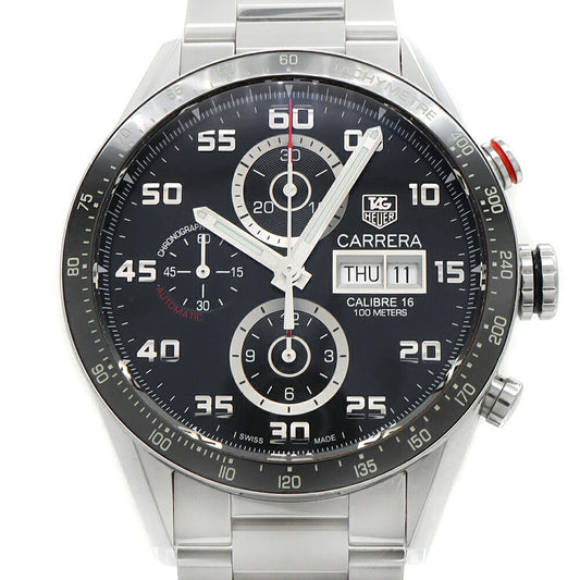 TAG Heuer タグホイヤー カレラ キャリバー16 クロノグラフ デイデイト CV2A1R 100m防水 裏スケ 黒 ブラック CE セラミック SS ステンレス メンズ 自動巻き【6ヶ月保証】【腕時計】【中古】