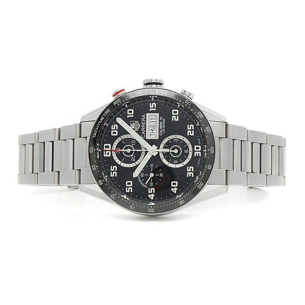 TAG Heuer タグホイヤー カレラ キャリバー16 クロノグラフ デイデイト CV2A1R 100m防水 裏スケ 黒 ブラック CE セラミック SS ステンレス メンズ 自動巻き【6ヶ月保証】【腕時計】【中古】