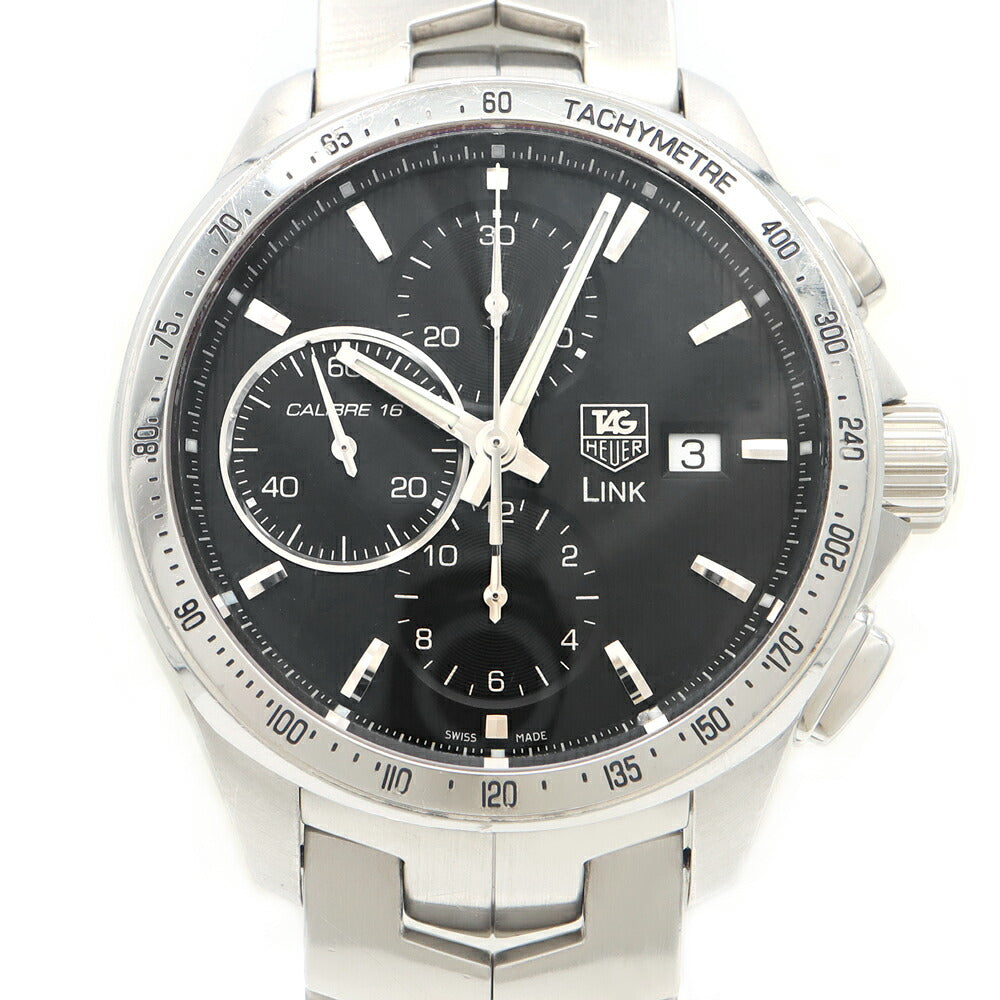 内部点検済 TAG Heuer タグホイヤー リンク キャリバー16 クロノグラフ CAT2010 BA0952 100m防水 デイト 黒 ブラック SS ステンレス メンズ 自動巻き【6ヶ月保証】【腕時計】【中古】