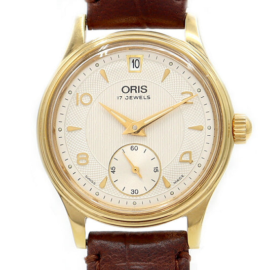 ORIS オリス 7459-26 スモールセコンド デイト 30m防水 シルバー SS ステンレス YGP イエローゴールド コンビ 純正ベルト 純正尾錠 メンズ レディース ボーイズ 手巻き【6ヶ月保証】【腕時計】【中古】